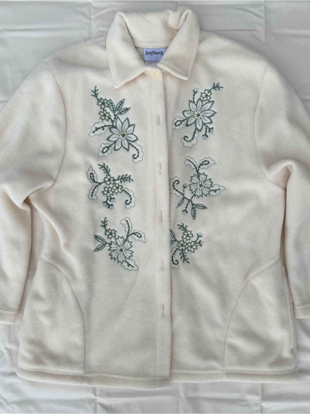 Vintage BonWorth Cream Floral Embroidered Women's Sweater Jacket